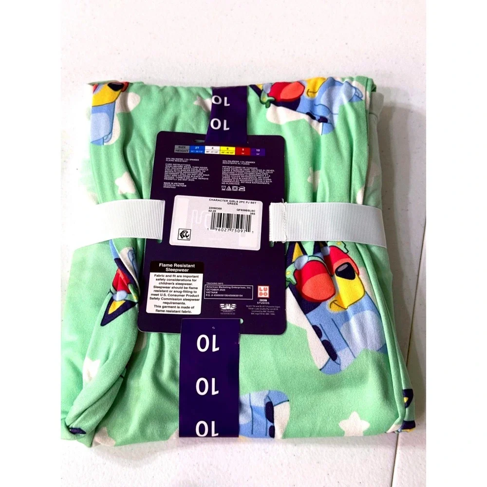 Bluey Girls 2-Piece Pajama Set Mint Green Shirt and Pants Size 10 NEW